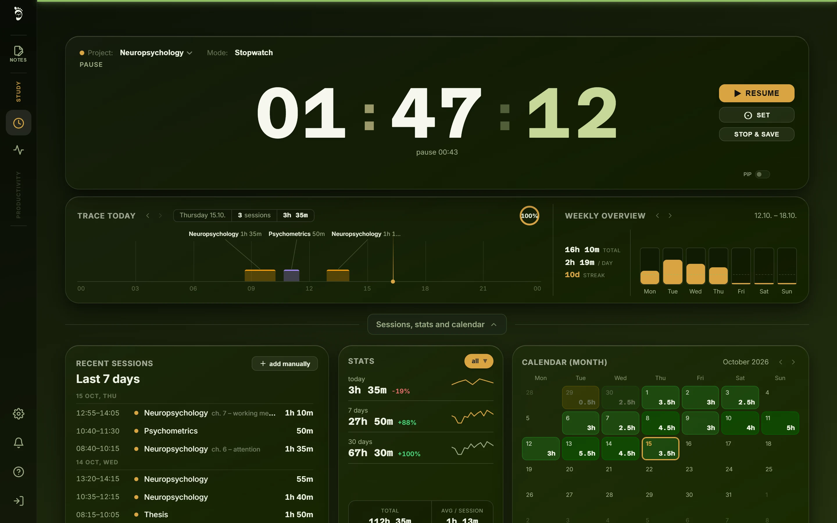 The app in the theme Deep Moss